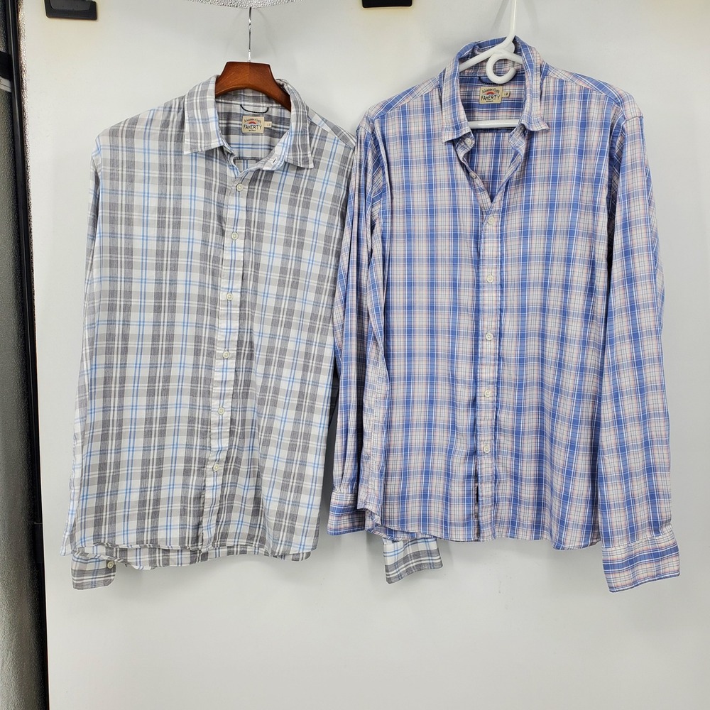 Faherty Lot Of 2 Men's Movement Plaid Button Down Shirts Large Preppy Career